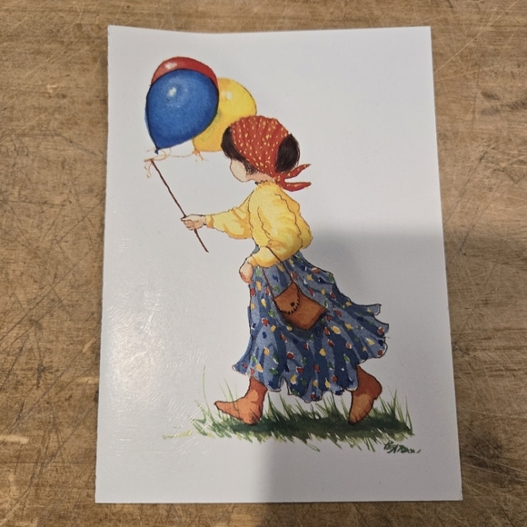 Vintage Girl with Balloons artwork blank greeting card - Picture 2 of 5